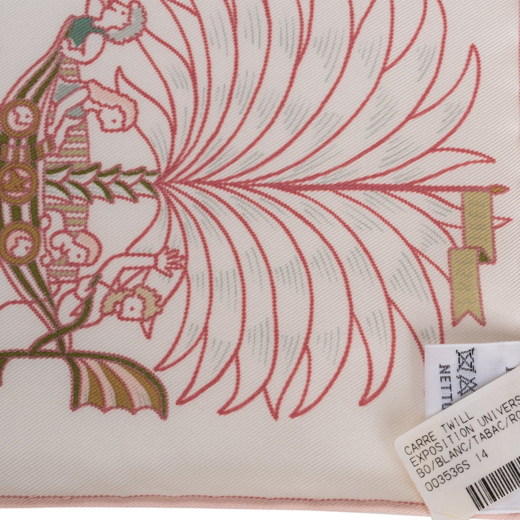 Hermes "Exposition Universelle" White Silk Twill Scarf 90cm