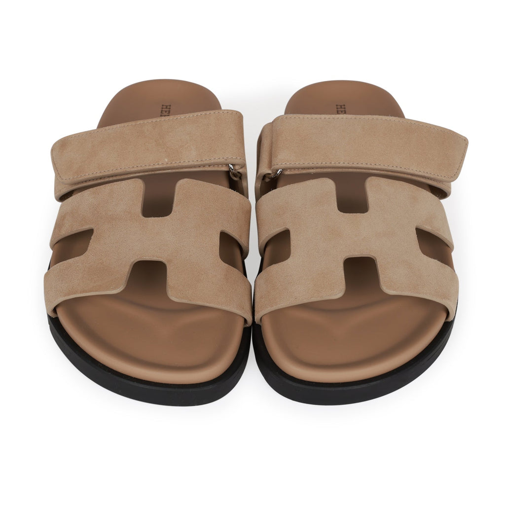 Hermes Chypre Sandals Beige Suede 37