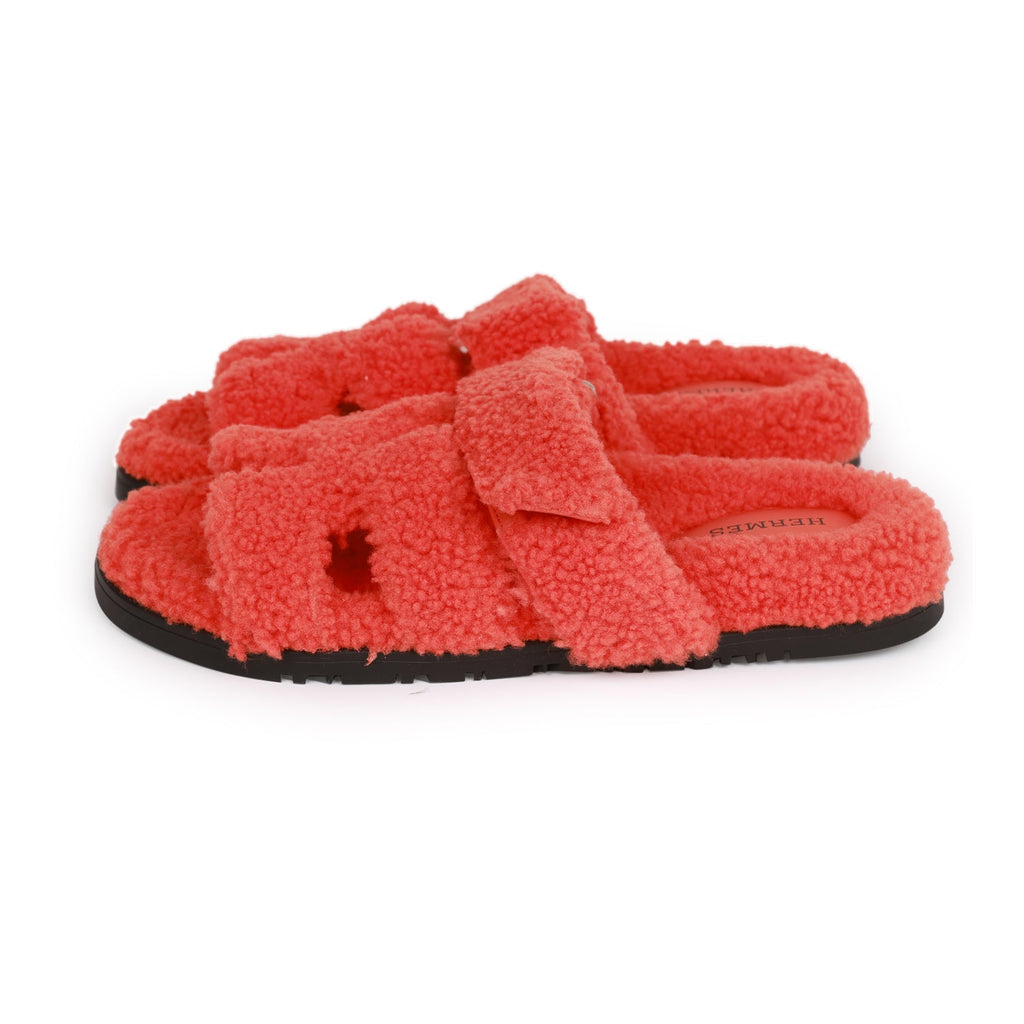Hermes Chypre Techno Sandals Orange Woolskin 37.5