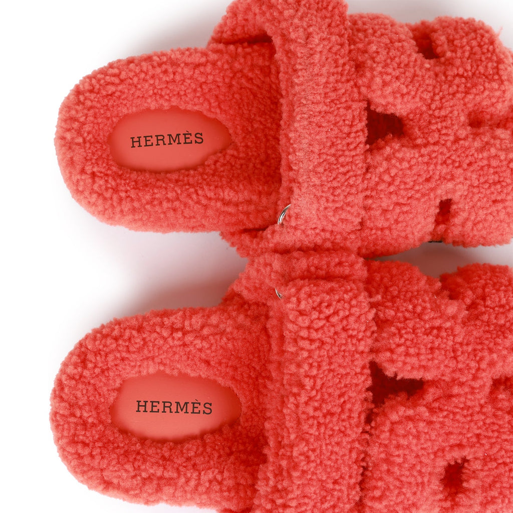 Hermes Chypre Techno Sandals Orange Woolskin 37.5