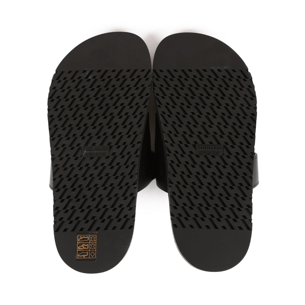 Hermes Chypre Sandals Black Calfskin 37