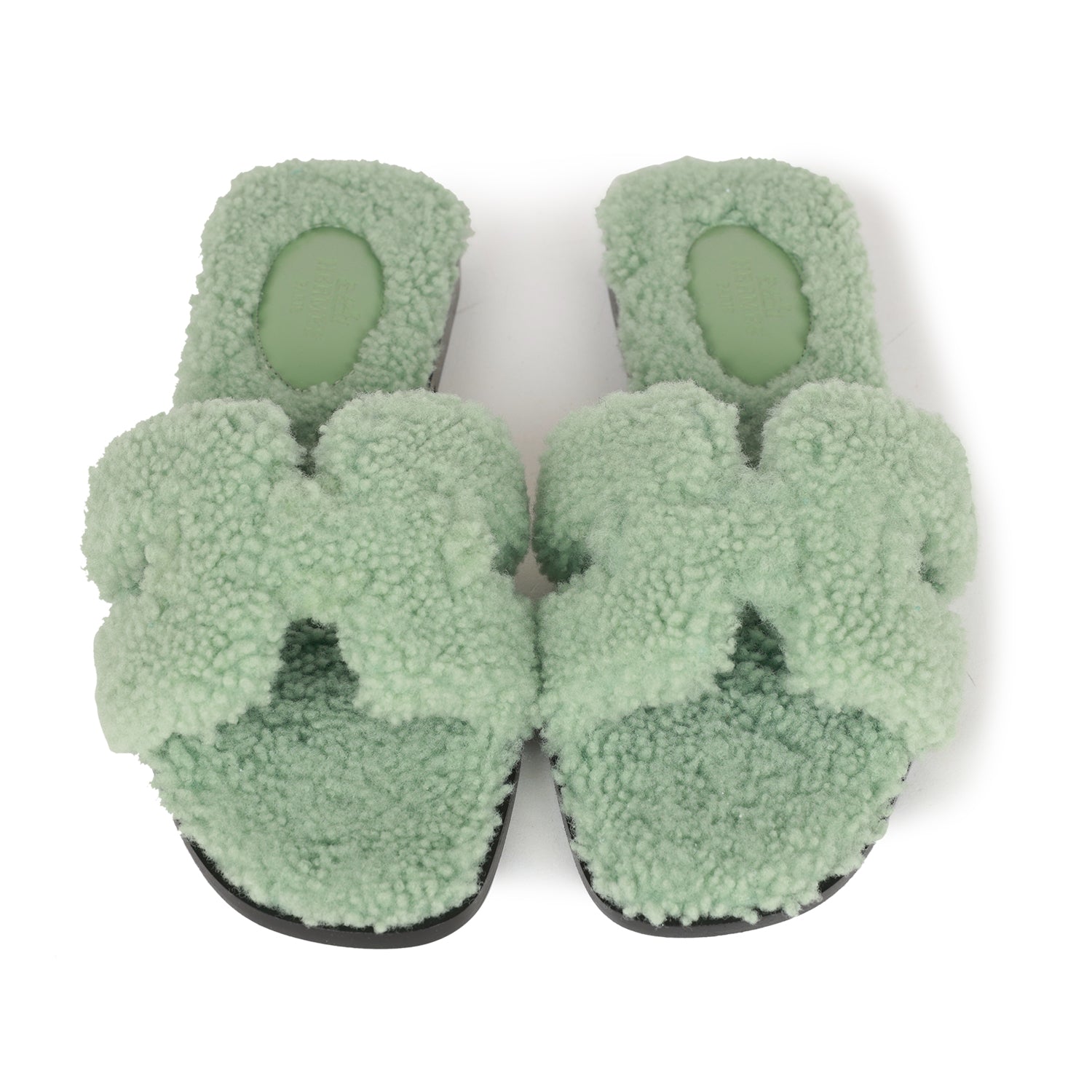 Hermes Oran Sandals Vert D'eau Woolskin 36