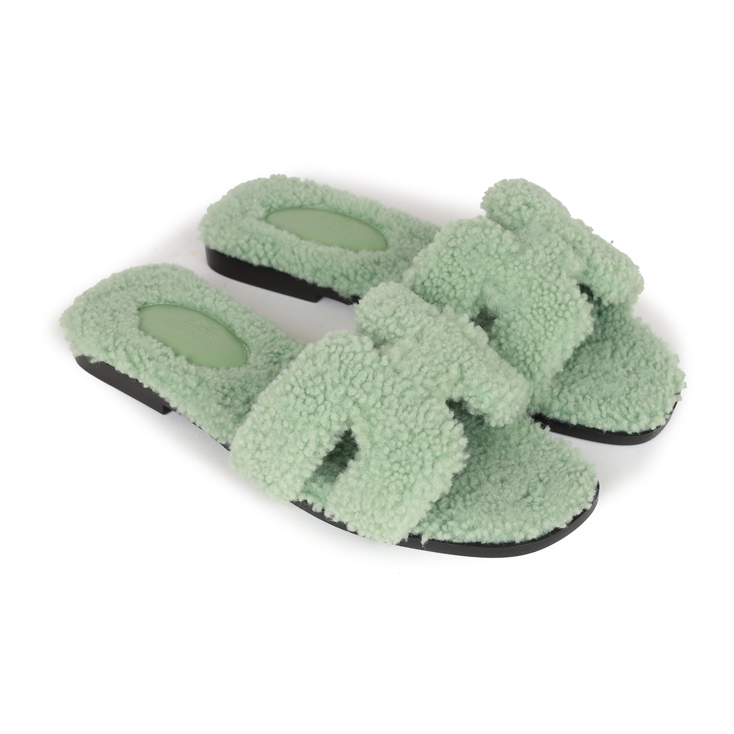 Hermes Oran Sandals Vert D'eau Woolskin 36