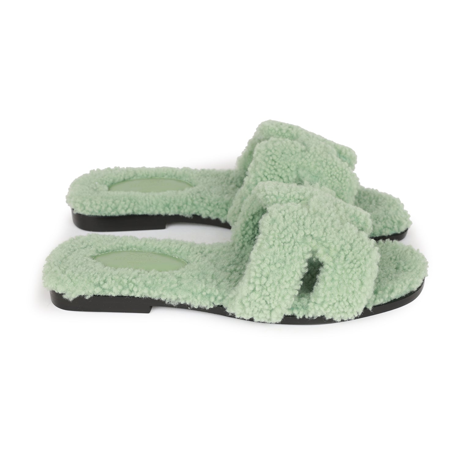 Hermes Oran Sandals Vert D'eau Woolskin 36