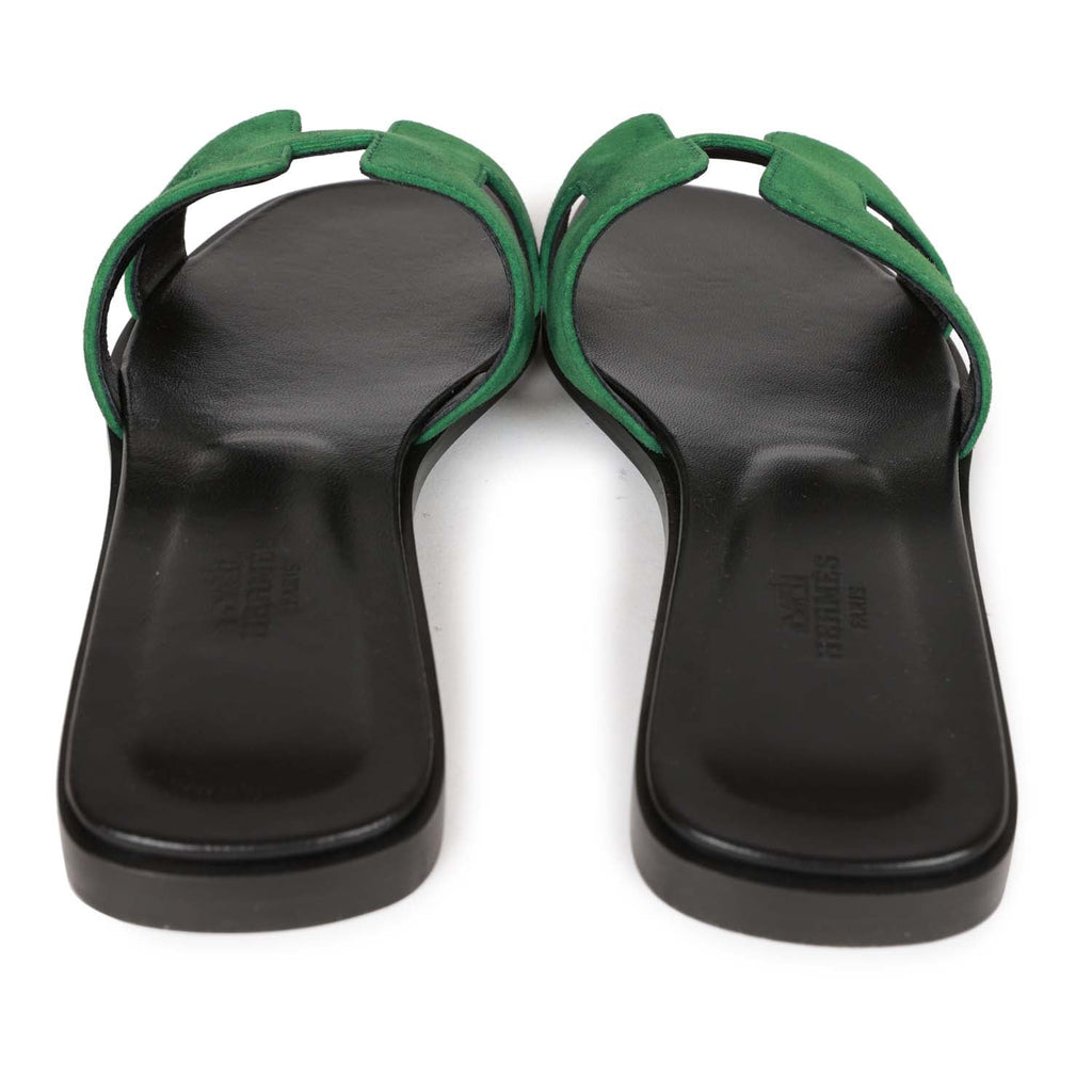 Hermes Oran Sandals Vert Electrique Suede 38