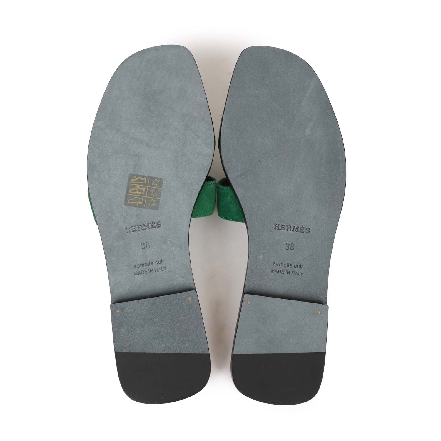 Hermes Oran Sandals Vert Electrique Suede 38