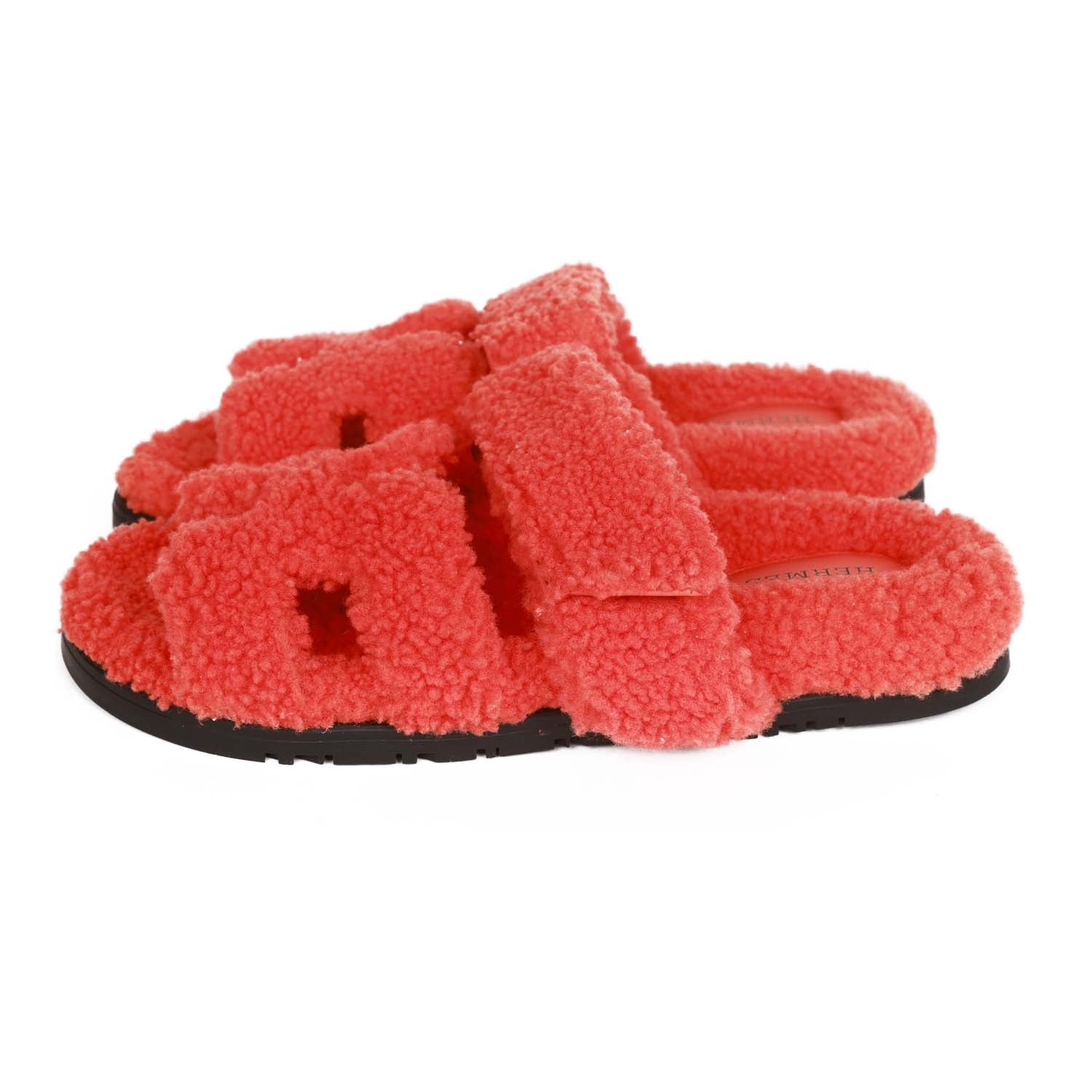 Hermes Chypre Techno Sandals Orange Woolskin 37.5