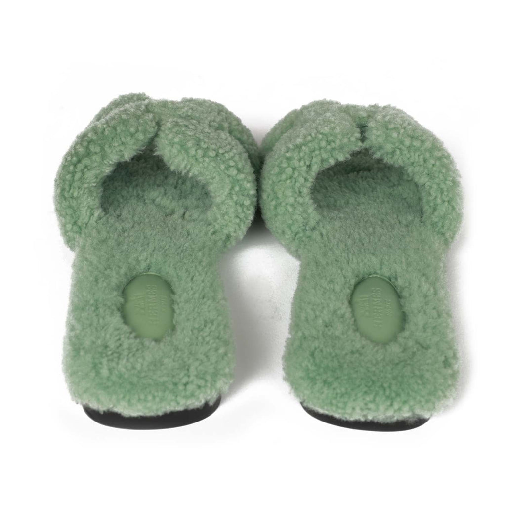 Hermes Oran Sandal Vert D'eau Shearling 38.5 EU