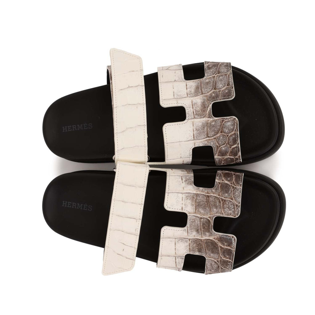 Hermes Chypre Sandals Himalaya Matte Crocodile Palladium Hardware 38 EU