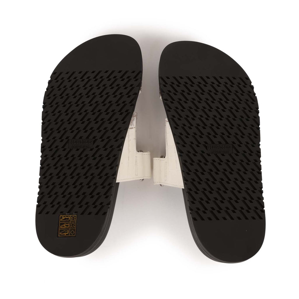 Hermes Chypre Sandals Himalaya Matte Crocodile Palladium Hardware 38 EU