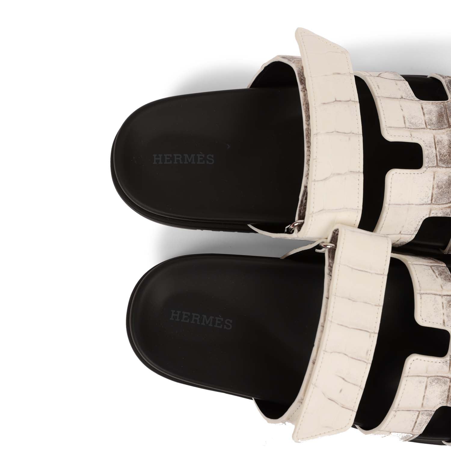 Hermes Chypre Sandals Himalaya Matte Crocodile Palladium Hardware 38 EU