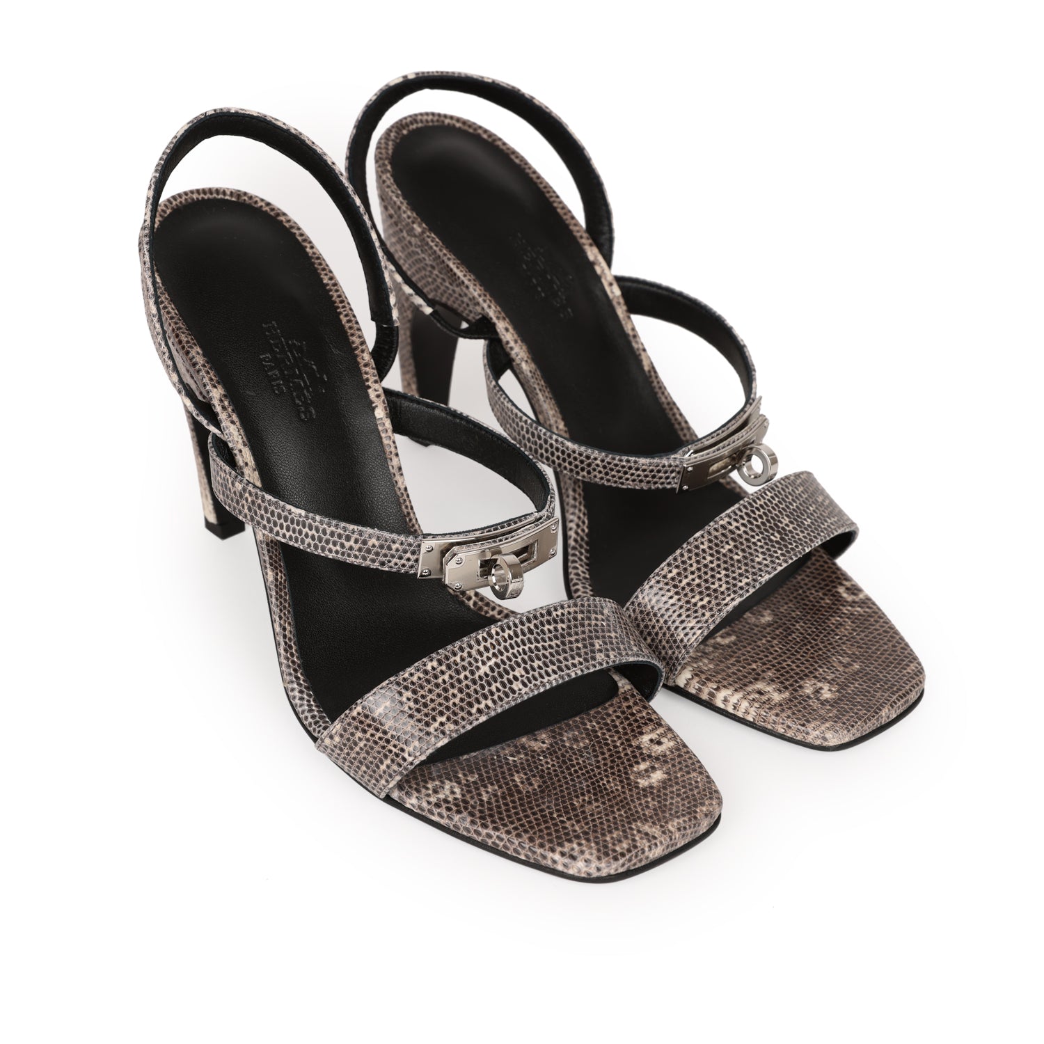 Hermes Glamour 95 Sandals Ombre Lizard Palladium Hardware 38 EU