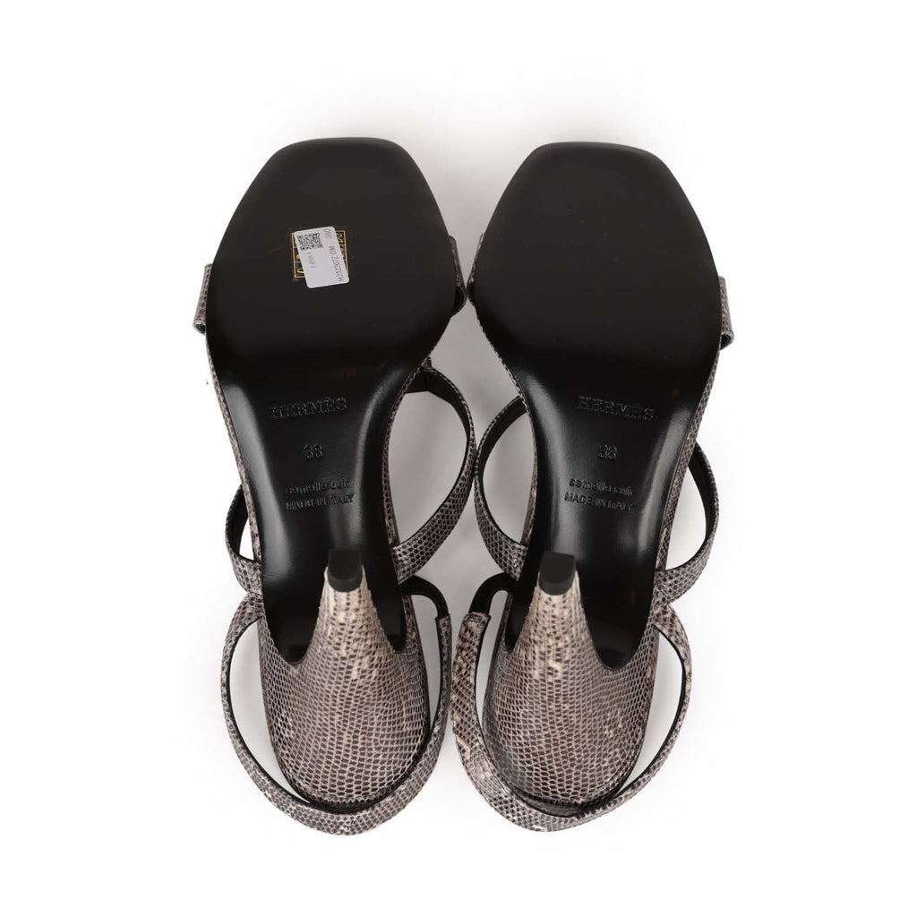 Hermes Glamour 95 Sandals Ombre Lizard Palladium Hardware 38 EU