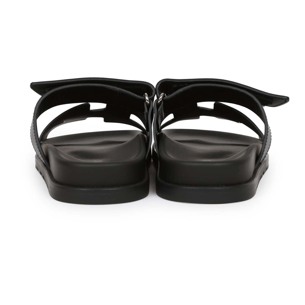 Hermes Chypre Techno Sandals Black Calfskin Palladium Hardware 35 EU