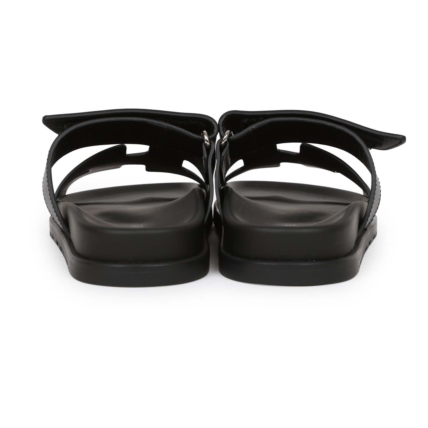 Hermes Chypre Techno Sandals Black Calfskin Palladium Hardware 35 EU