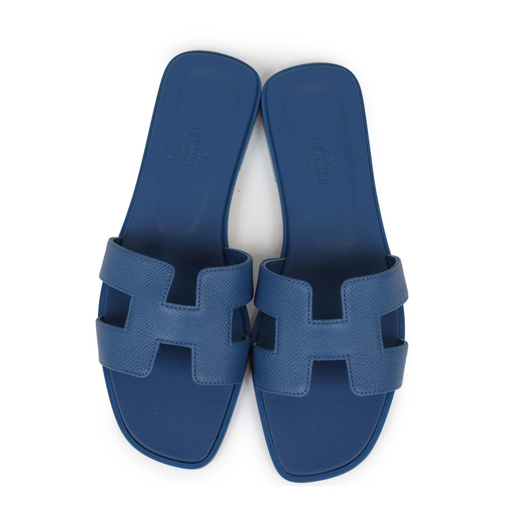 Hermes Oran Sandal Bleu Bleuet Epsom 38 EU