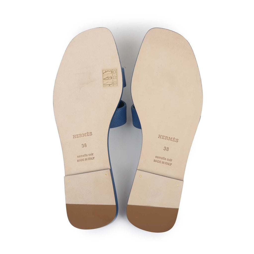 Hermes Oran Sandal Bleu Bleuet Epsom 38 EU