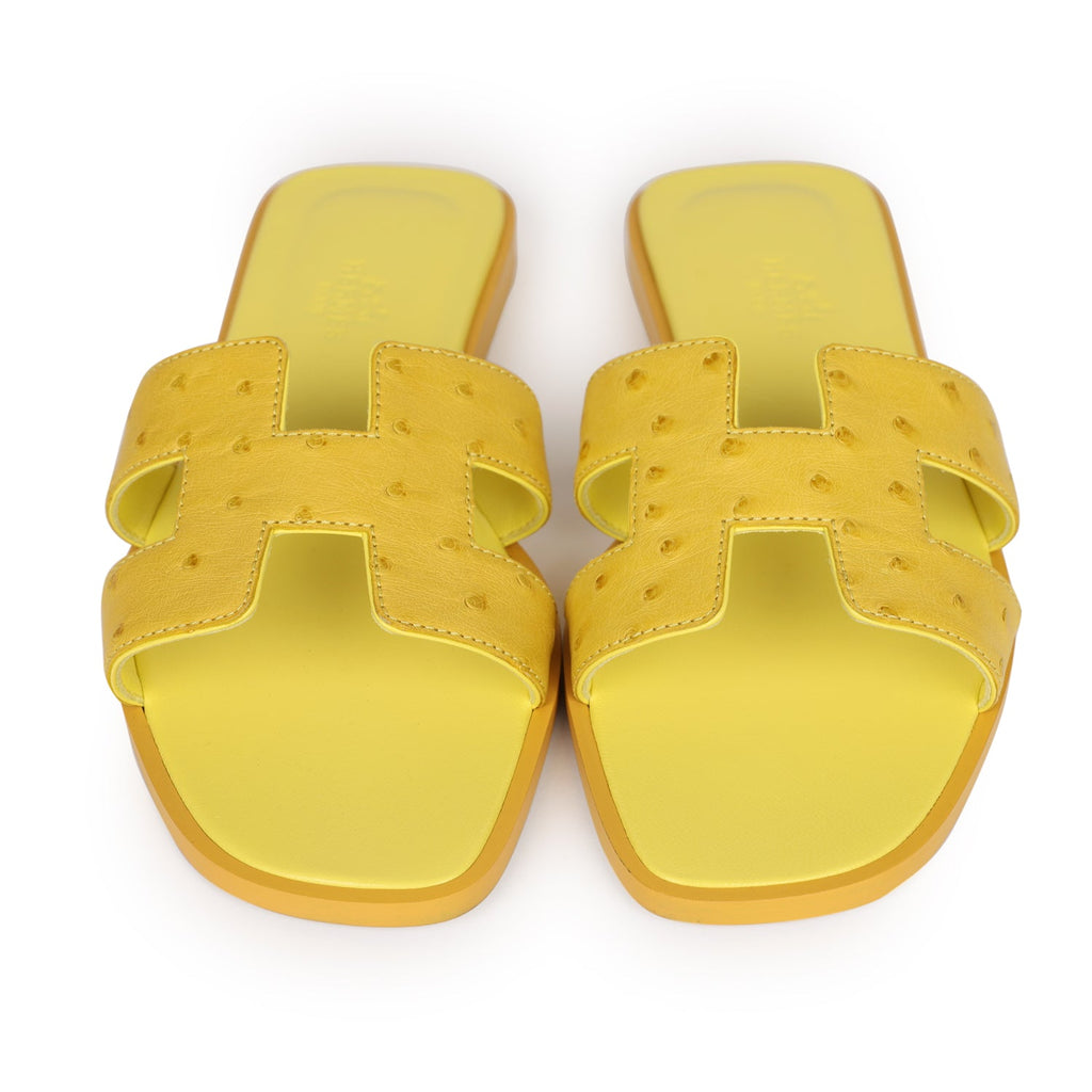 Hermes Oran Sandals Jaune Curcuma Ostrich 37