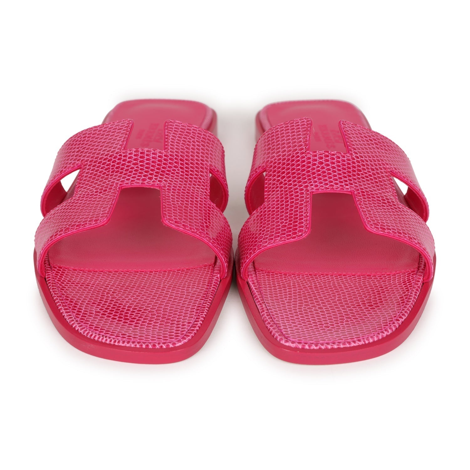 Hermes Oran Sandals Rose Flash Lizard 38.5 EU