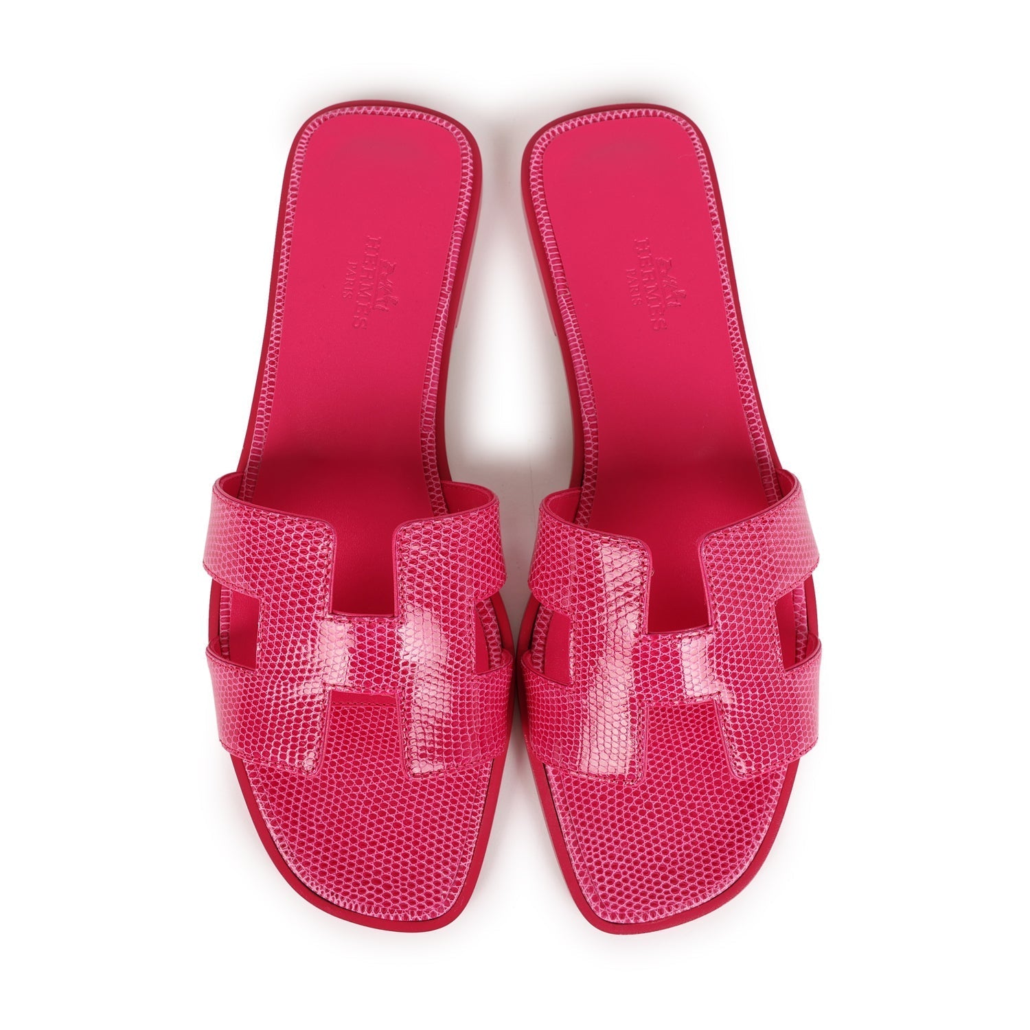 Hermes Oran Sandals Rose Flash Lizard 38.5 EU