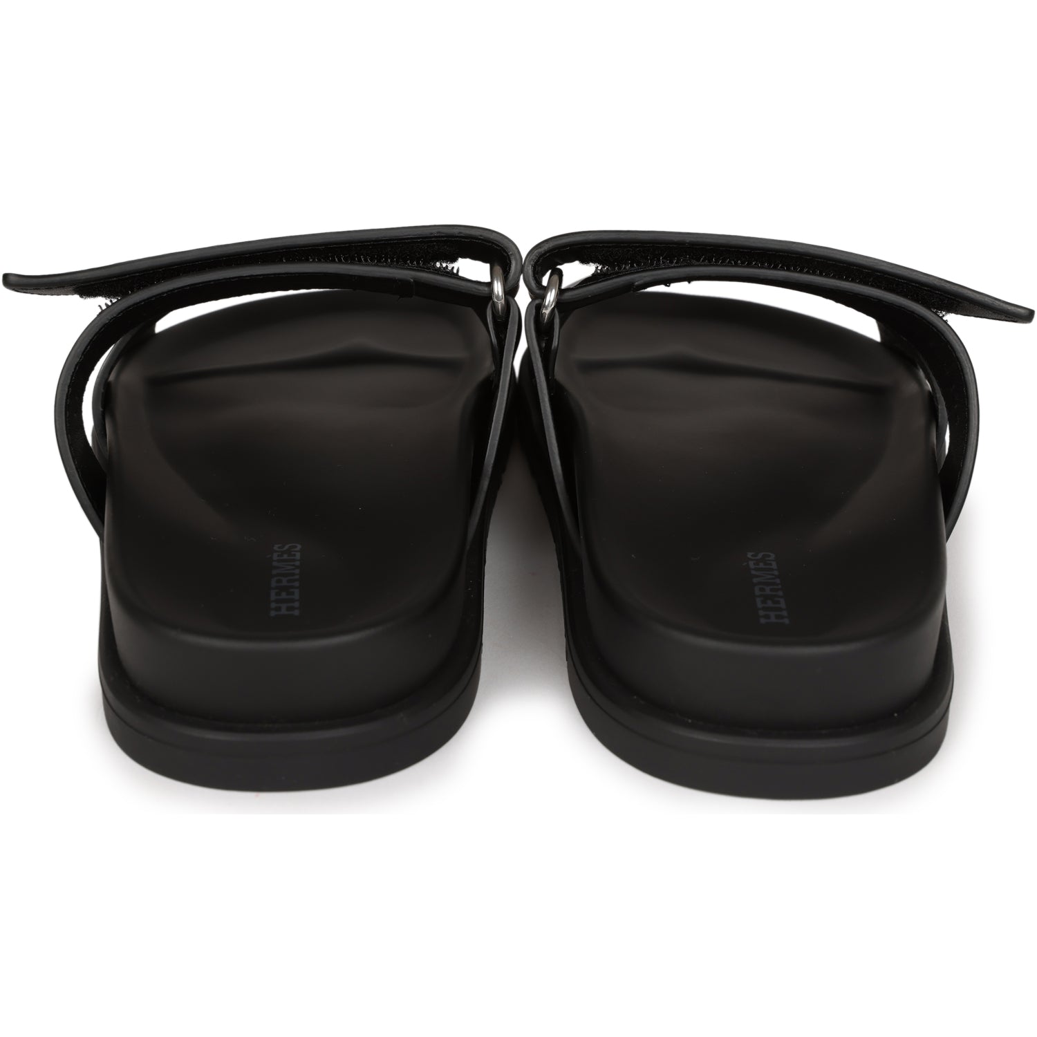 Hermes Chypre Sandals Black Calfskin Palladium Hardware 34.5 EU