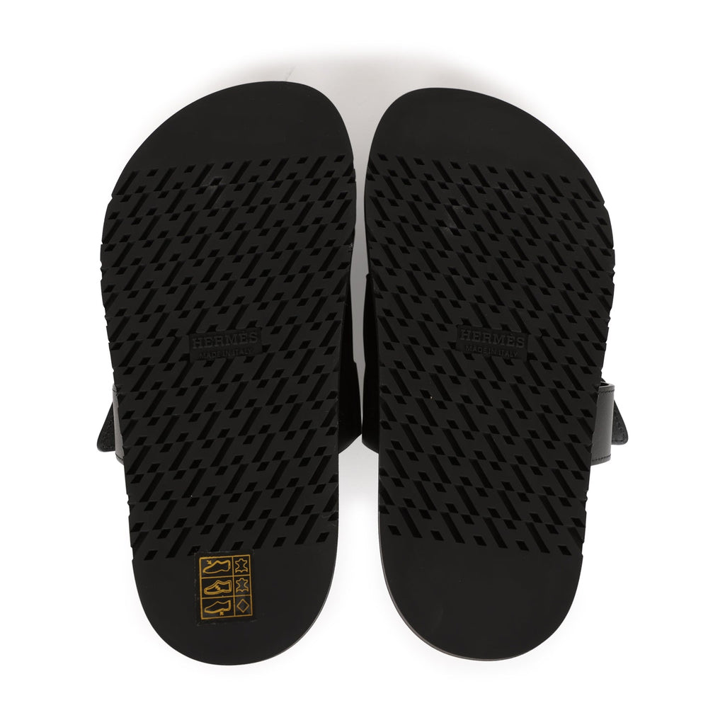 Hermes Chypre Sandals Black Calfskin Palladium Hardware 34.5 EU