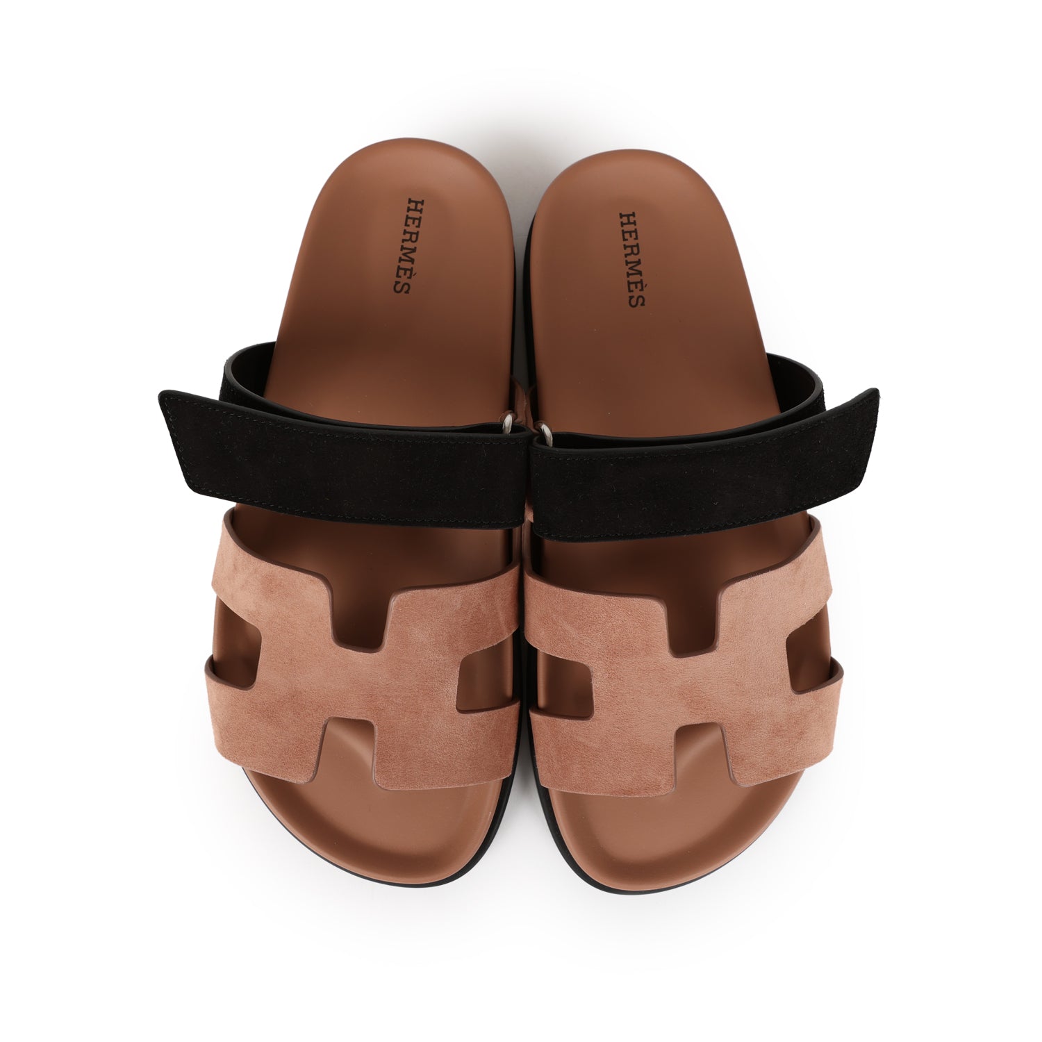 Hermes Chypre Techno Sandal Ve Rose Perle/Black Suede 38.5 EU