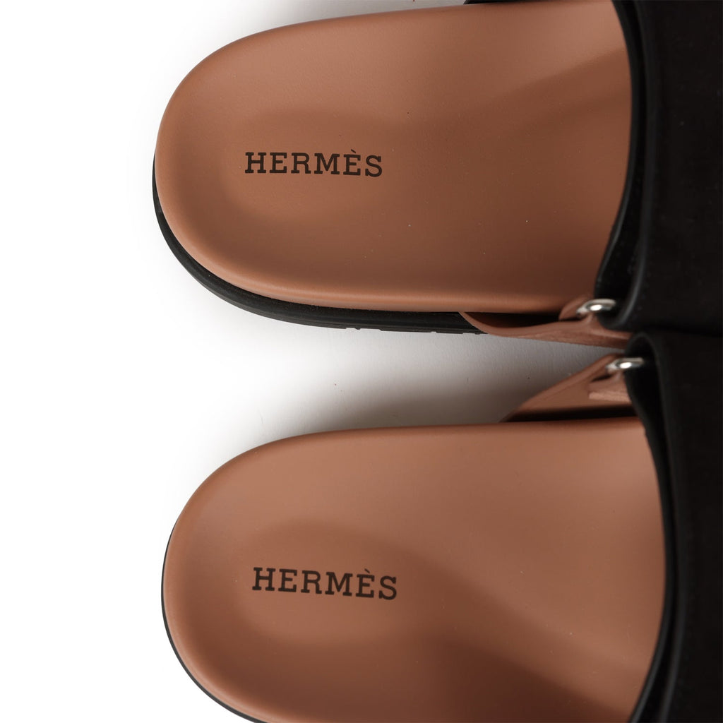 Hermes Chypre Techno Sandal Ve Rose Perle/Black Suede 38.5 EU