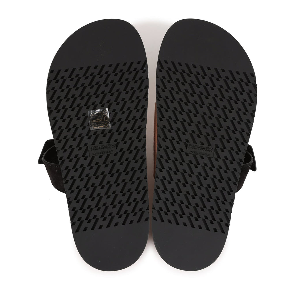 Hermes Chypre Techno Sandal Ve Rose Perle/Black Suede 38.5 EU