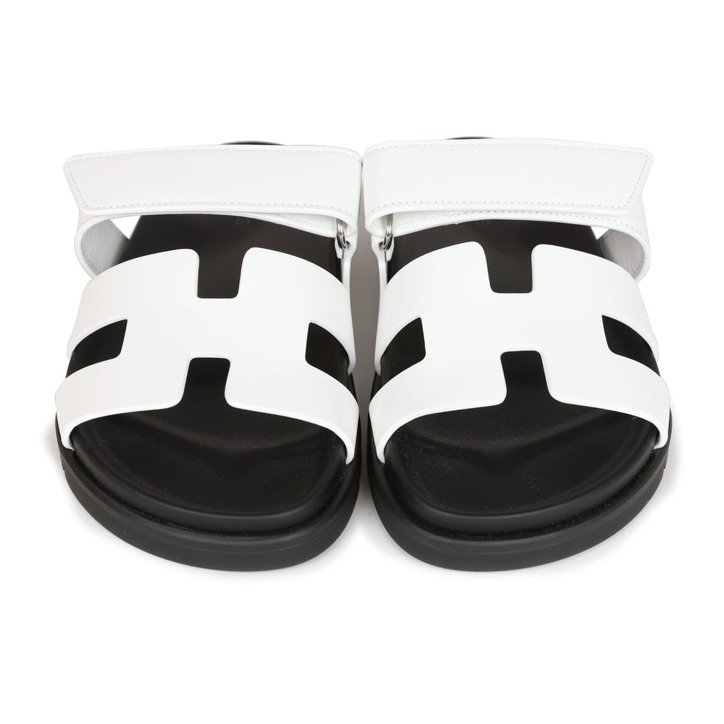 Hermes Chypre Sandals White Calfskin Palladium Hardware 35.5 EU