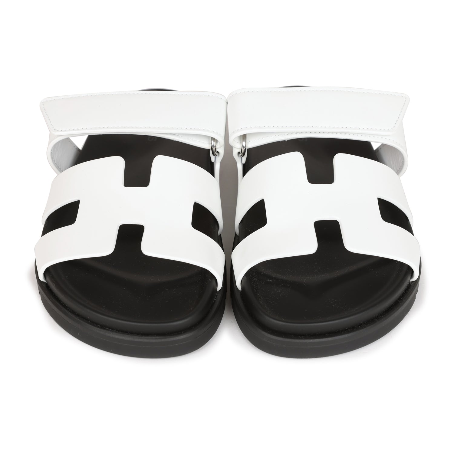 Hermes Chypre Sandals White Calfskin Palladium Hardware 35.5 EU