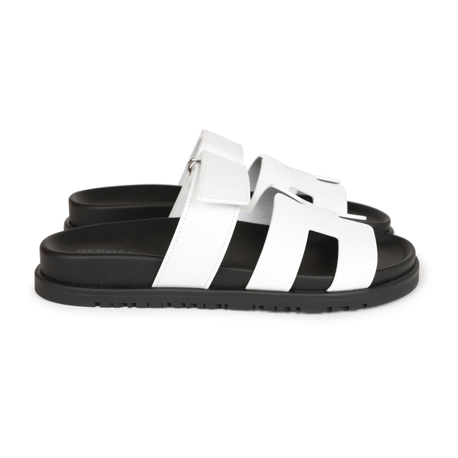 Hermes Chypre Sandals White Calfskin Palladium Hardware 35.5 EU