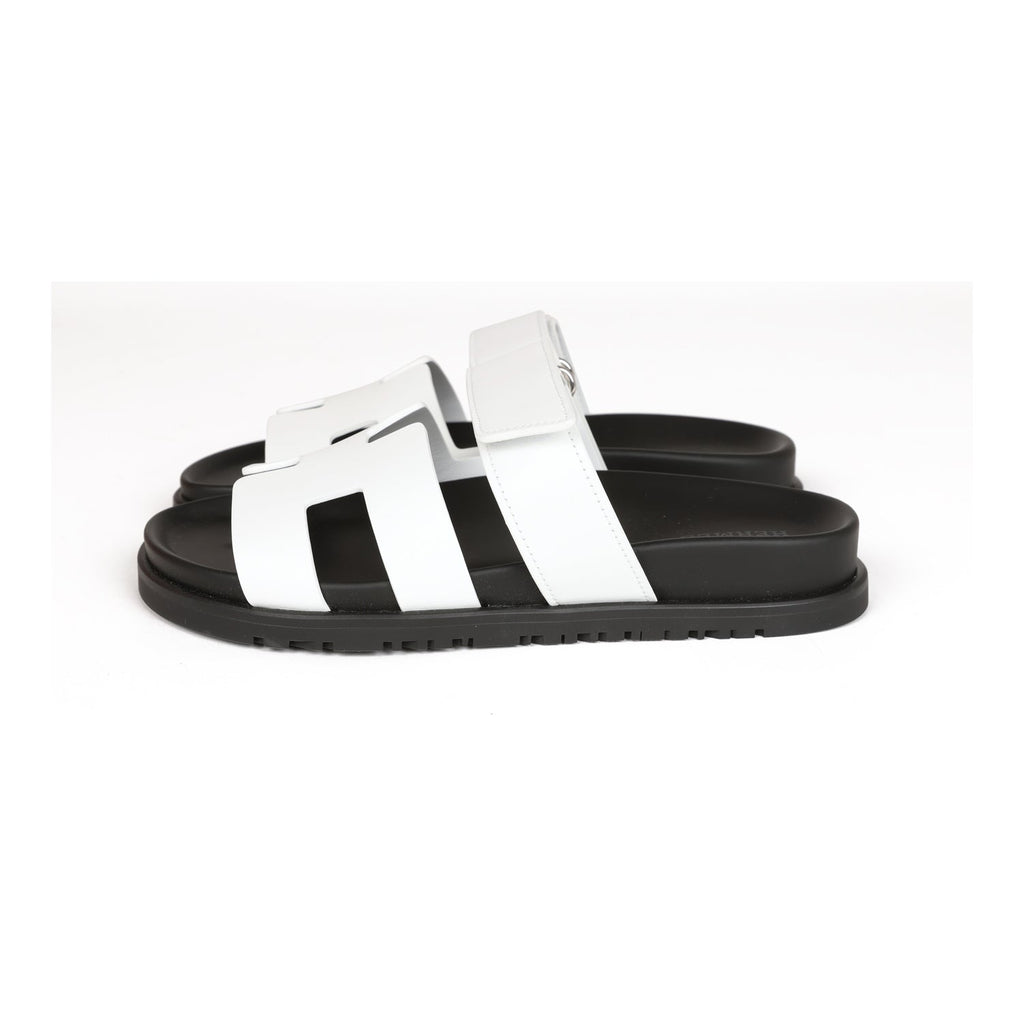 Hermes Chypre Sandals White Calfskin Palladium Hardware 35.5 EU