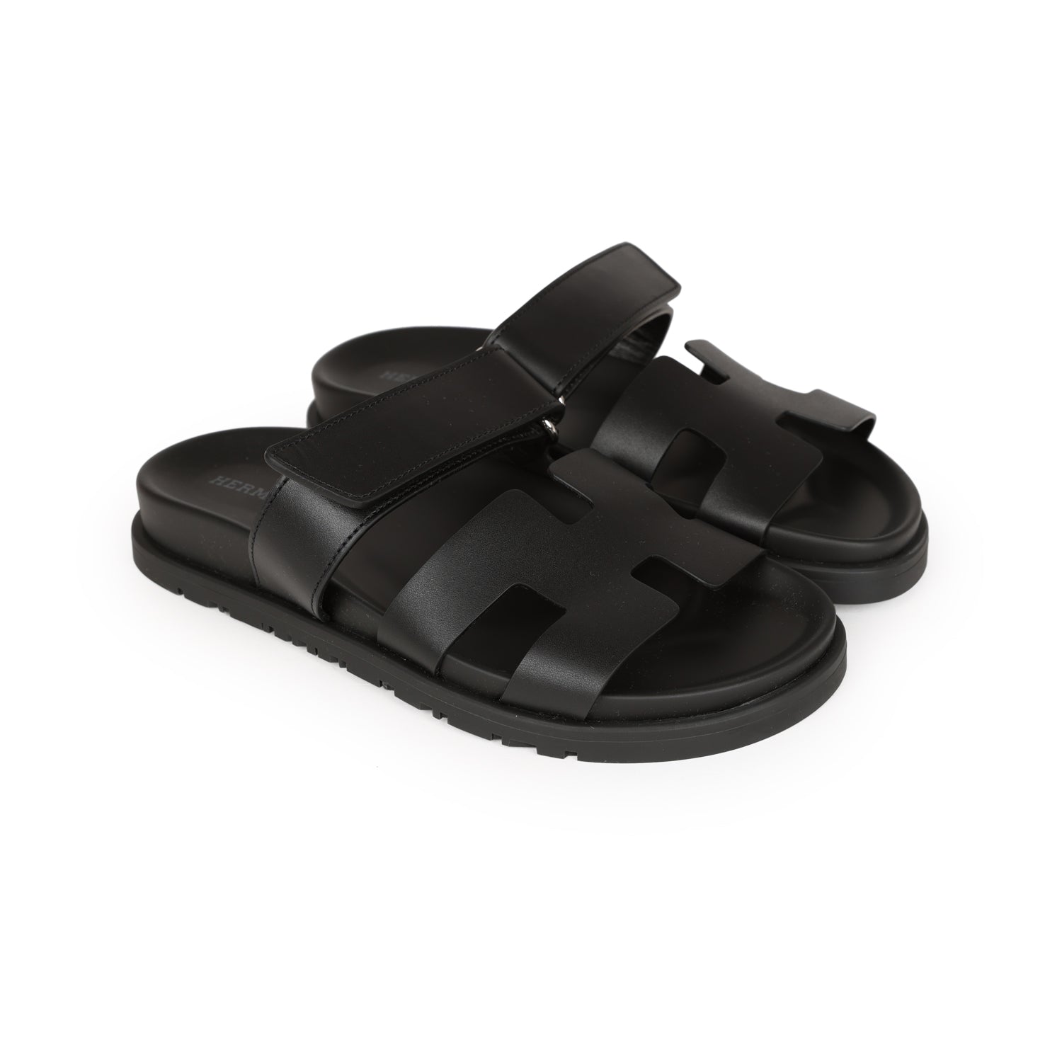 Hermes Chypre Sandals Black Calfskin Palladium Hardware 35 EU