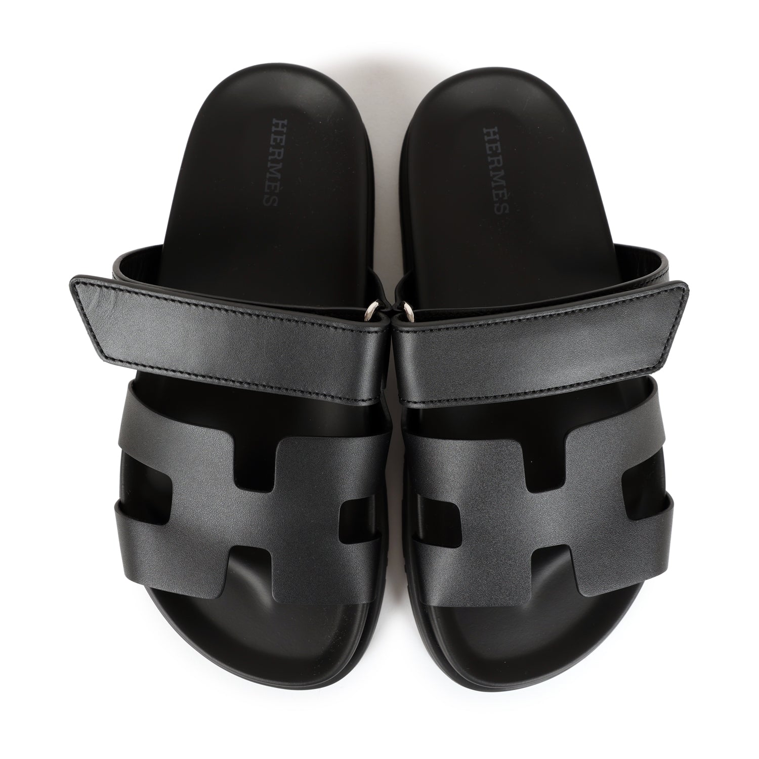 Hermes Chypre Sandals Black Calfskin Palladium Hardware 35 EU