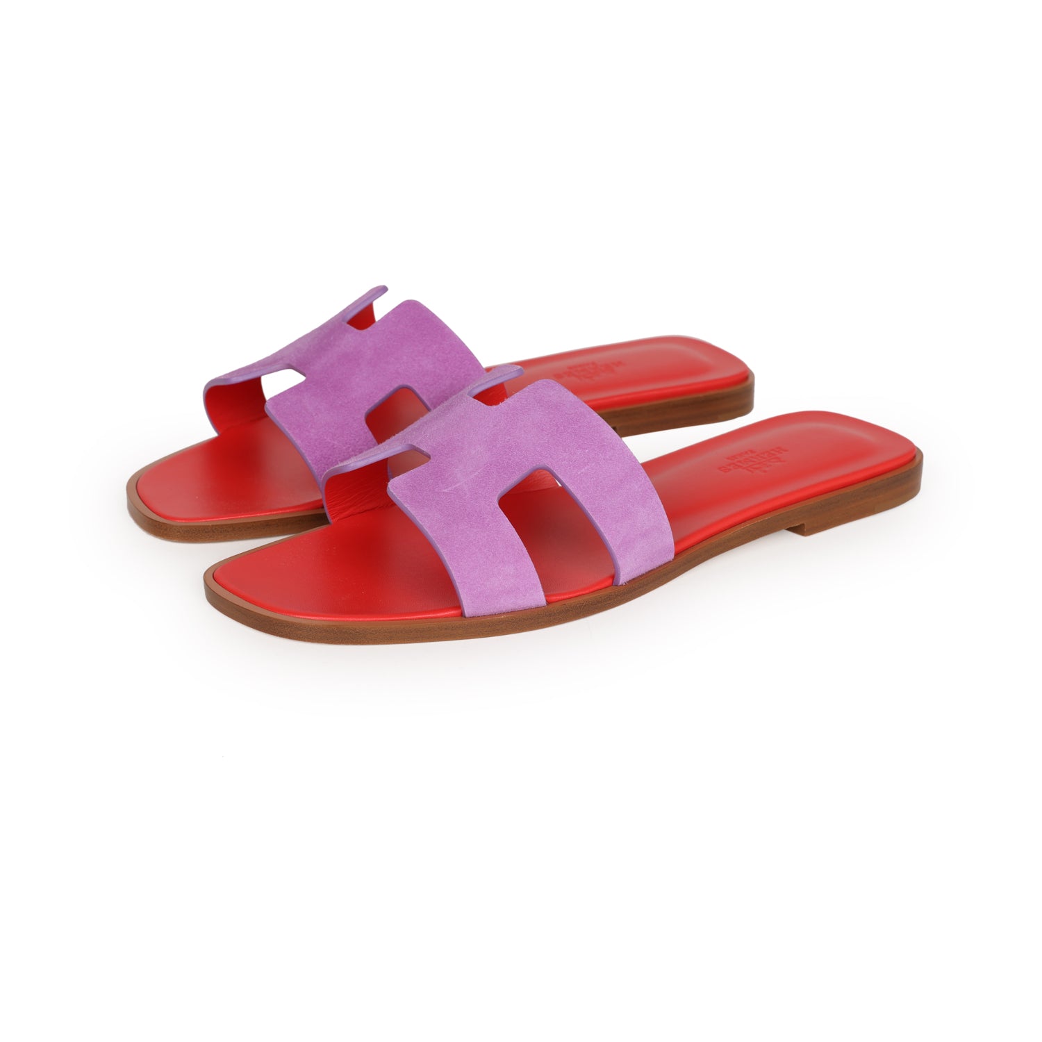 Hermes Oran Sandal Violet Parme and Red Suede Goatskin 38.5 EU