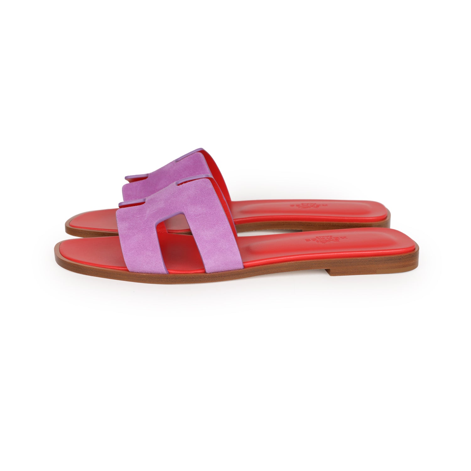 Hermes Oran Sandal Violet Parme and Red Suede Goatskin 38.5 EU