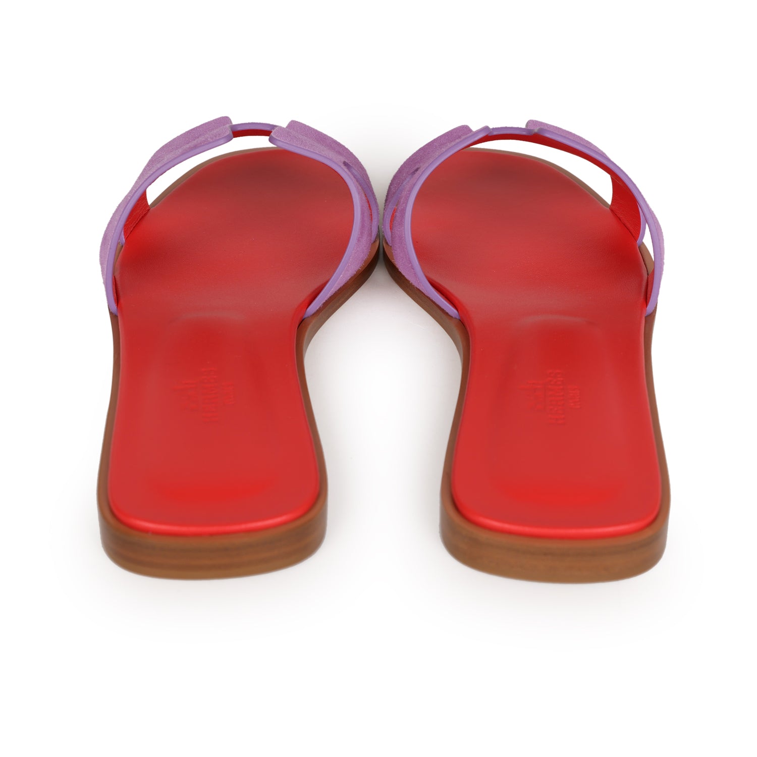 Hermes Oran Sandal Violet Parme and Red Suede Goatskin 38.5 EU