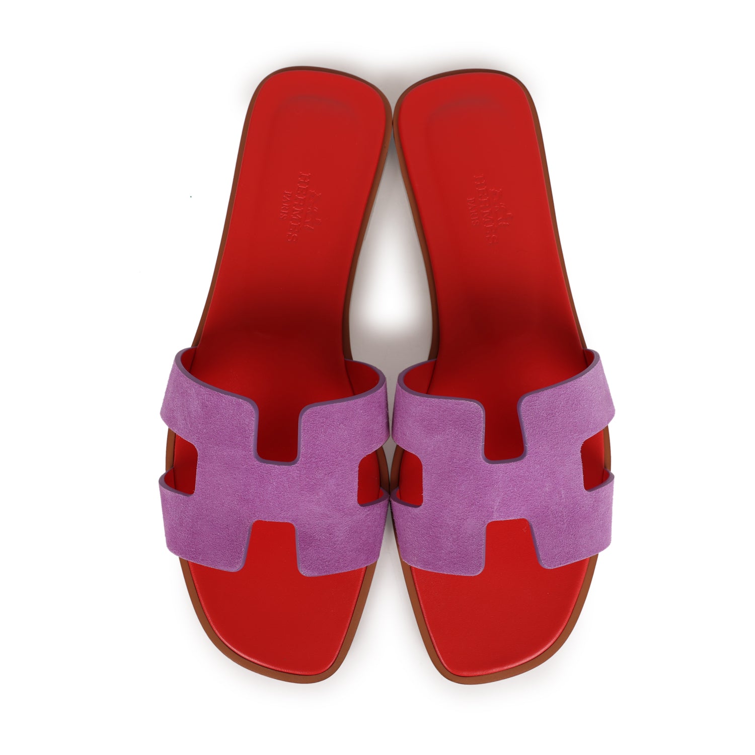 Hermes Oran Sandal Violet Parme and Red Suede Goatskin 38.5 EU