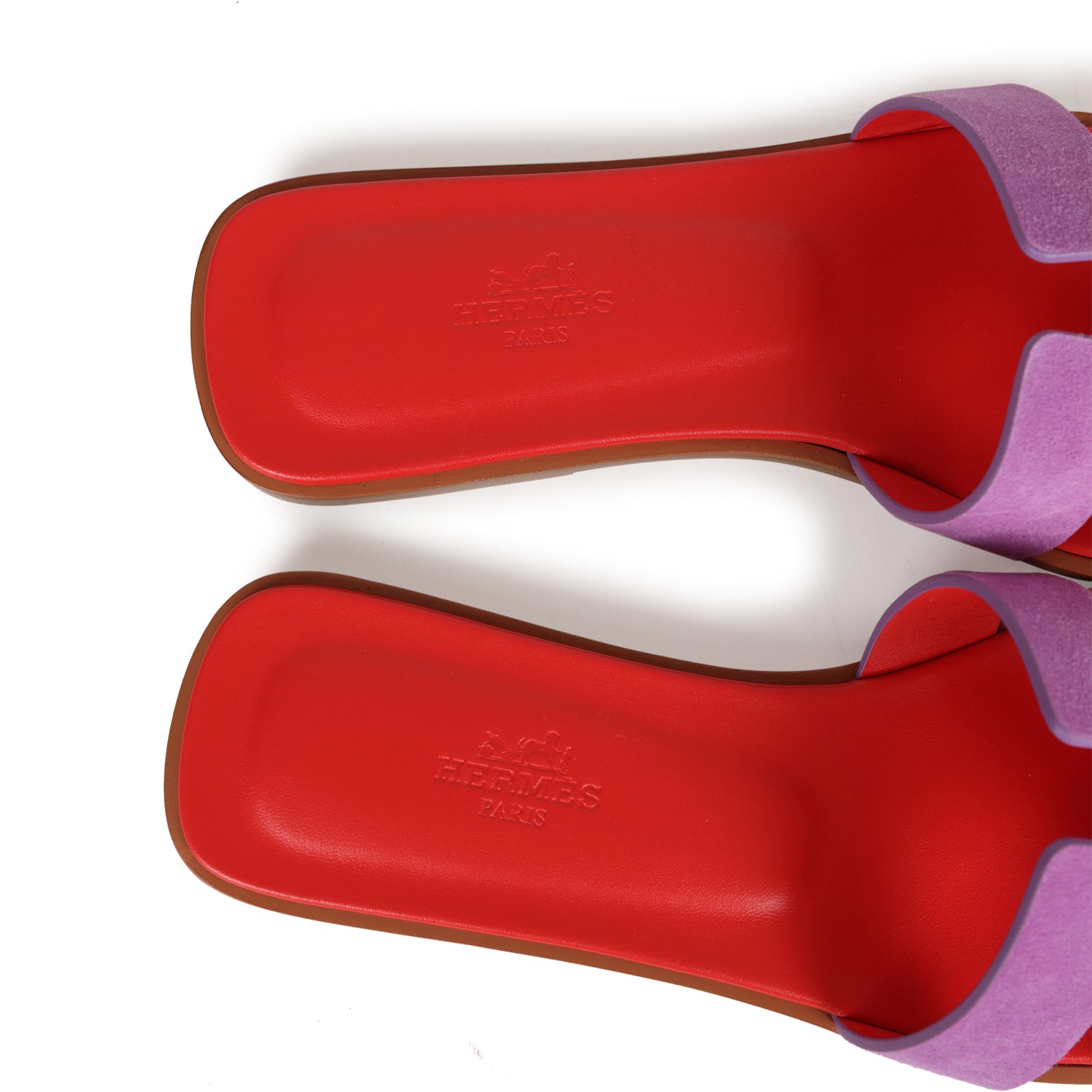 Hermes Oran Sandal Violet Parme and Red Suede Goatskin 38.5 EU
