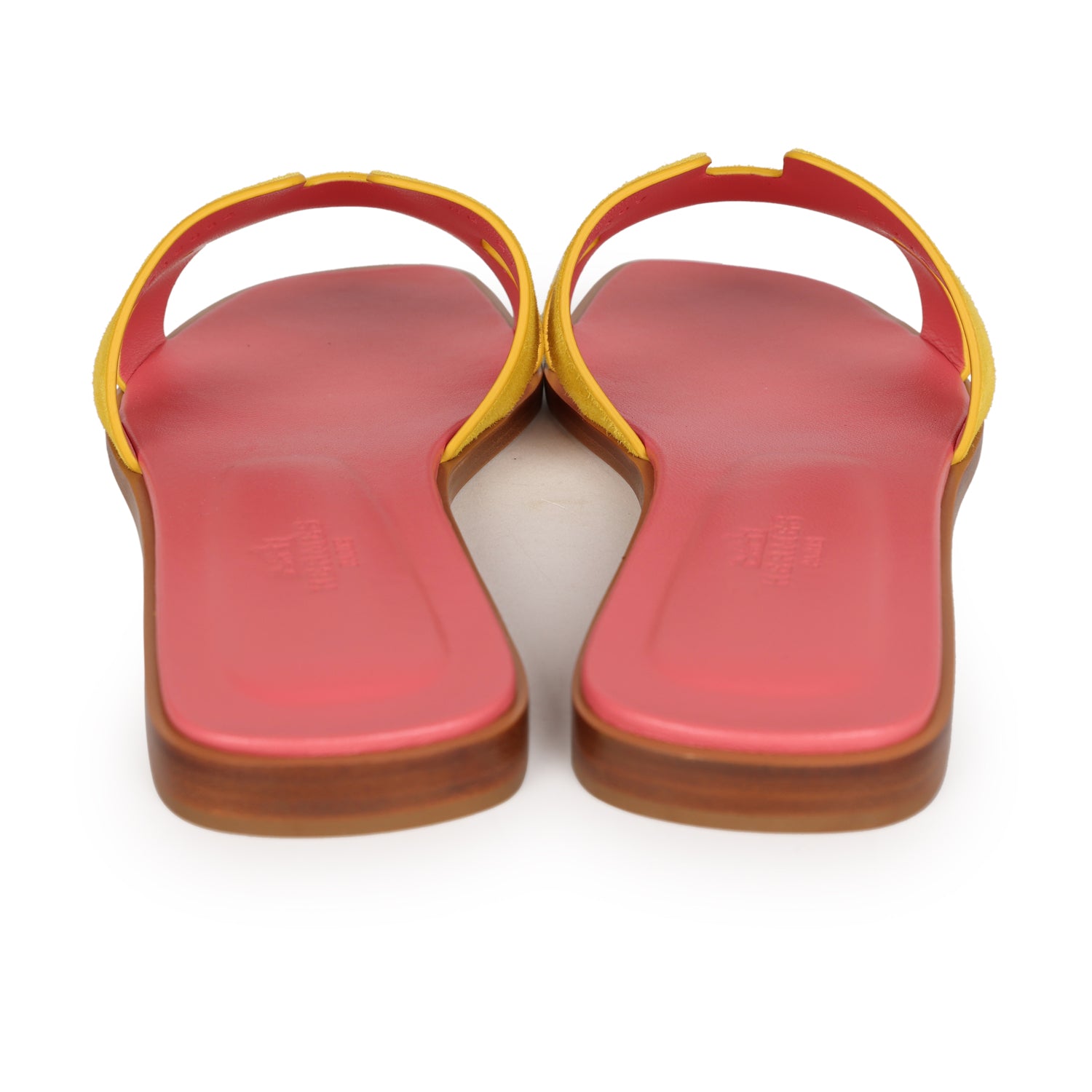 Hermes Oran Sandal Jaune Sable and Rose Azalee Suede Goatskin 37.5 EU