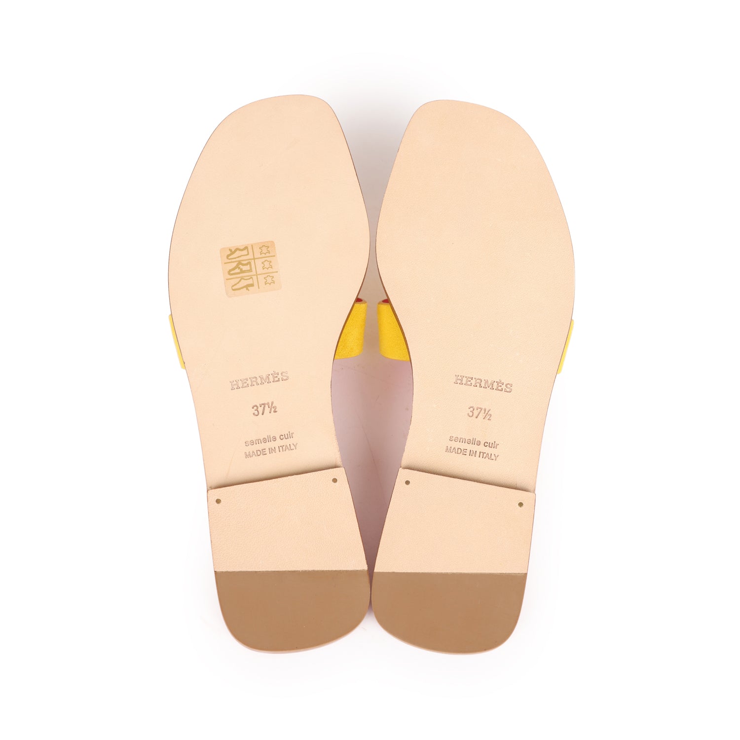 Hermes Oran Sandal Jaune Sable and Rose Azalee Suede Goatskin 37.5 EU