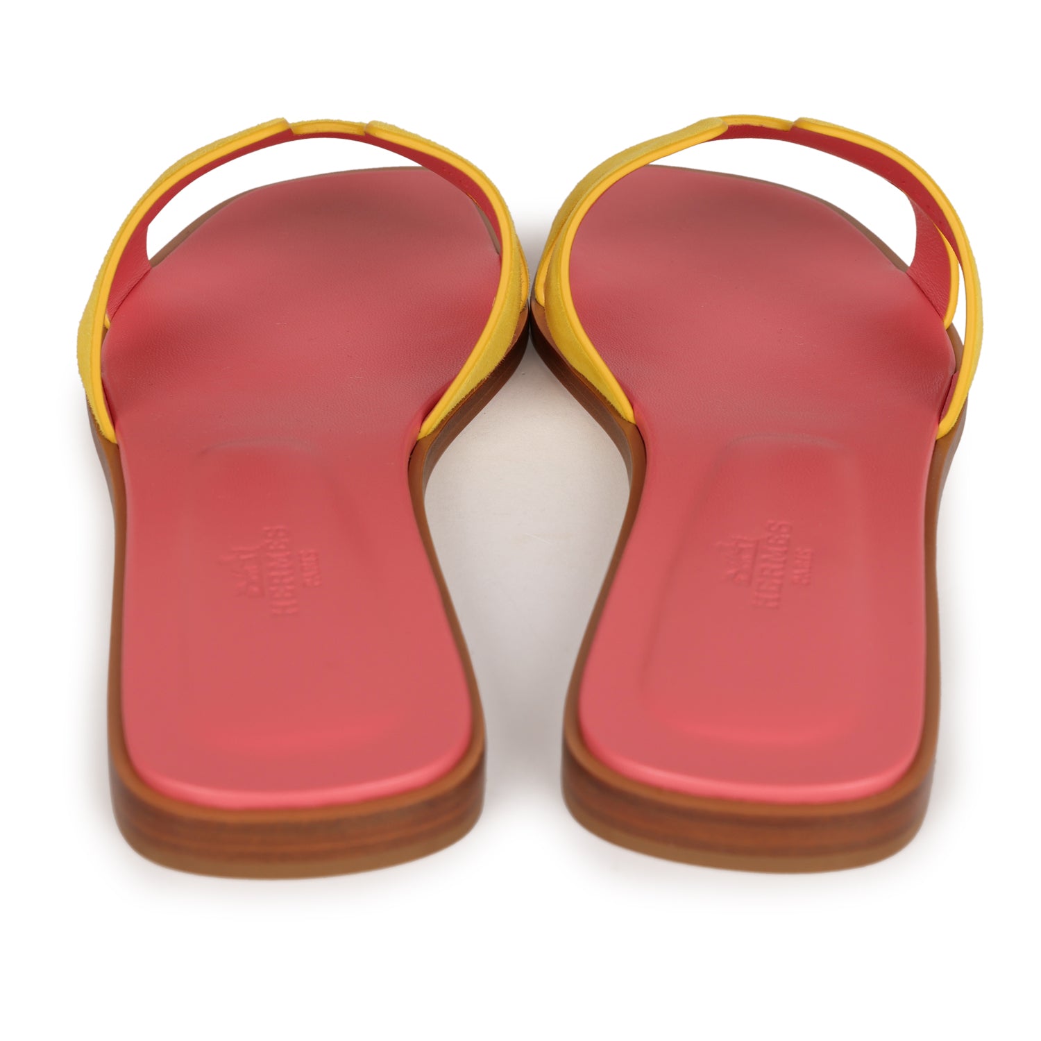 Hermes Oran Sandal Jaune Sable and Rose Azalee Suede Goatskin 38.5 EU