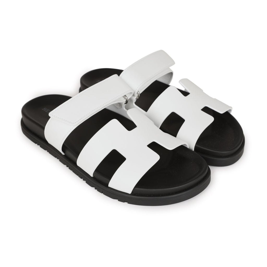 Hermes Chypre Sandals White Calfskin Palladium Hardware 39 EU