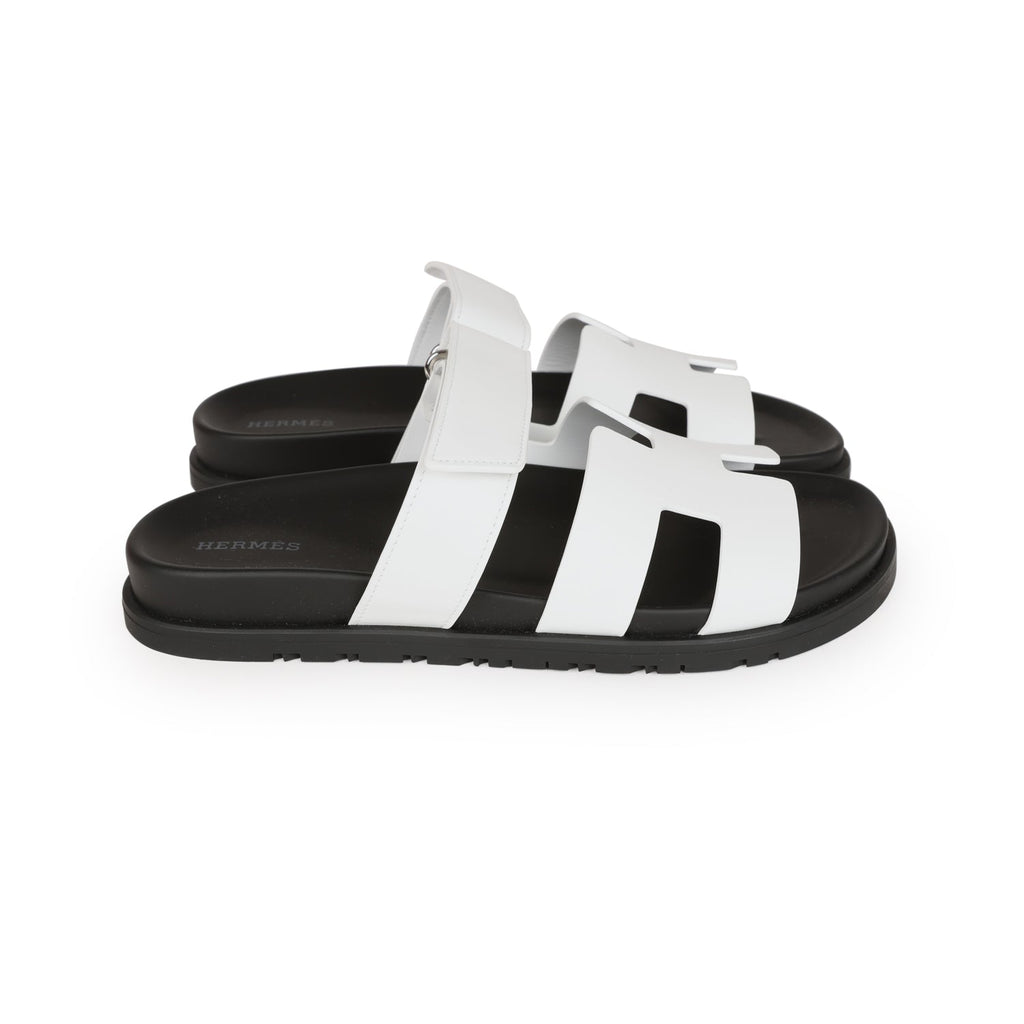 Hermes Chypre Sandals White Calfskin Palladium Hardware 39 EU