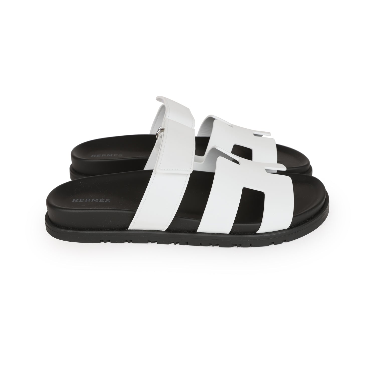 Hermes Chypre Sandals White Calfskin Palladium Hardware 39 EU
