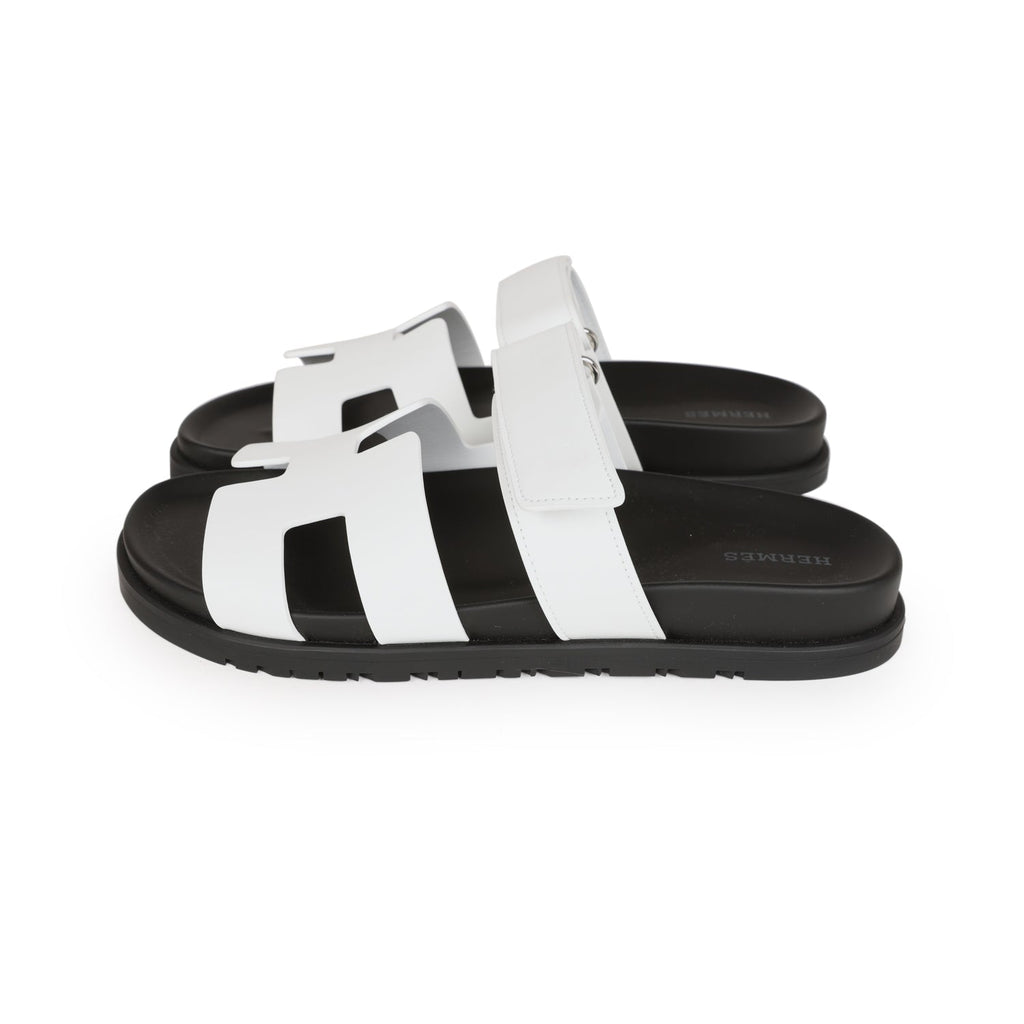 Hermes Chypre Sandals White Calfskin Palladium Hardware 39 EU