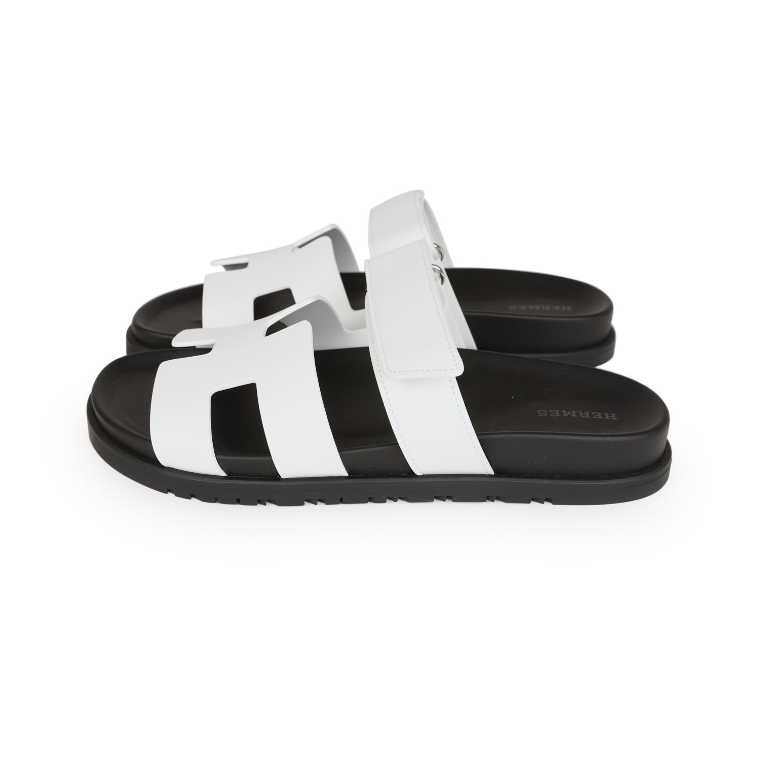 Hermes Chypre Sandals White Calfskin Palladium Hardware 39 EU