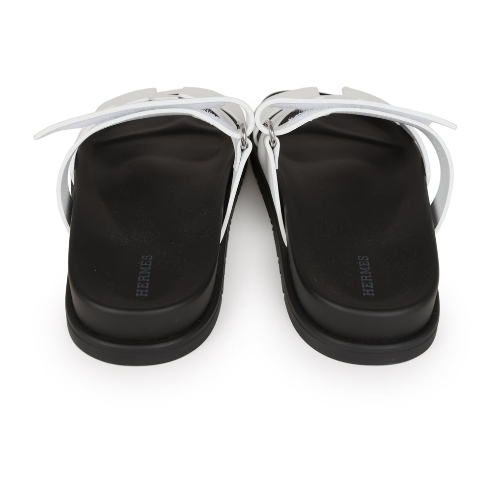 Hermes Chypre Sandals White Calfskin Palladium Hardware 39 EU