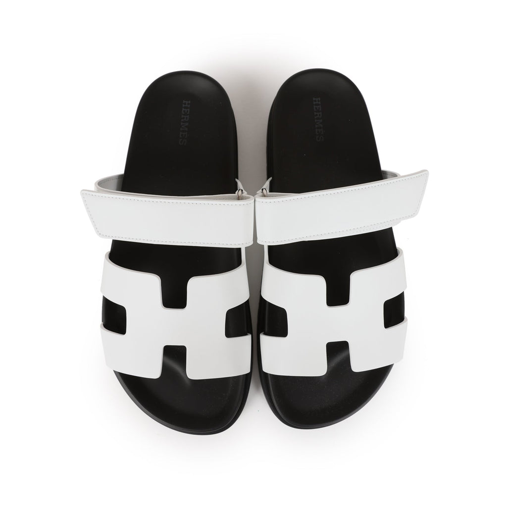Hermes Chypre Sandals White Calfskin Palladium Hardware 39 EU